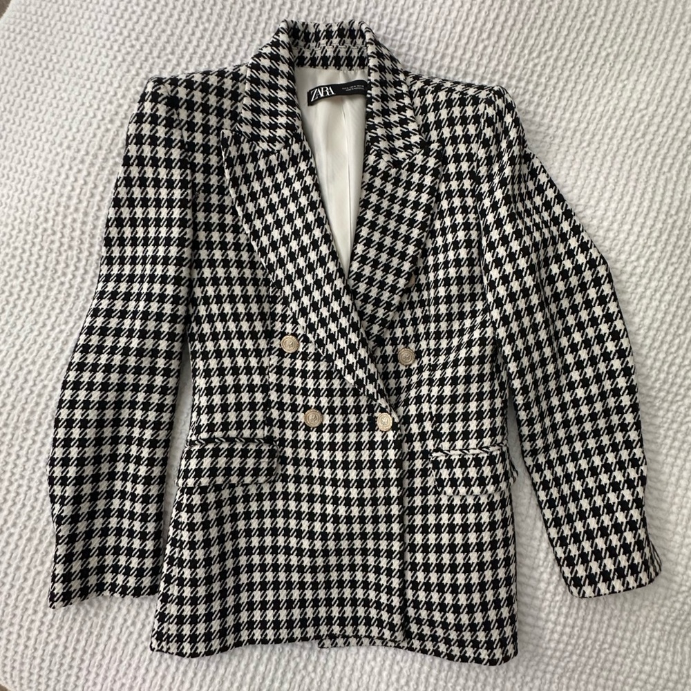 Zara Houndstooth Textured Tailored Blazer